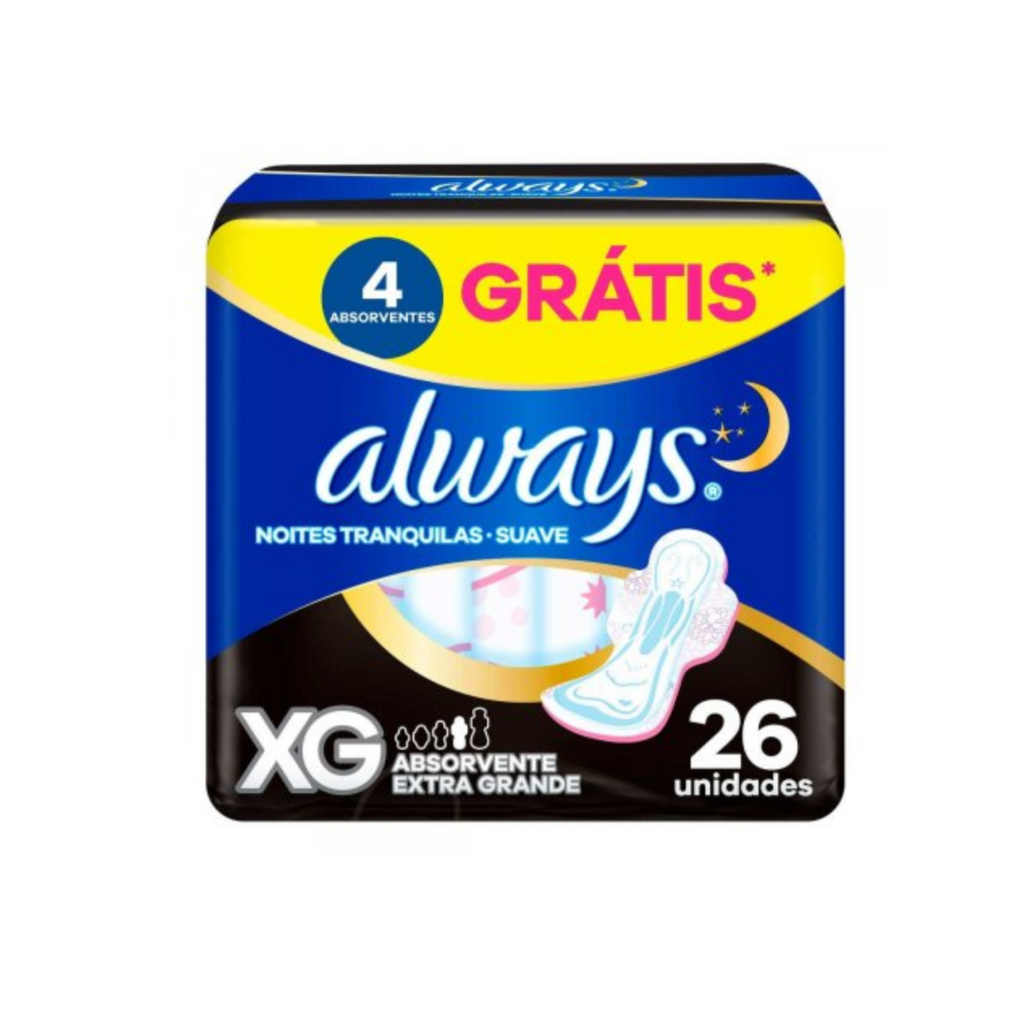 Absorvente Always Noites Tranquilas Cobertura Suave Xg Com Abas - 26 Unidades