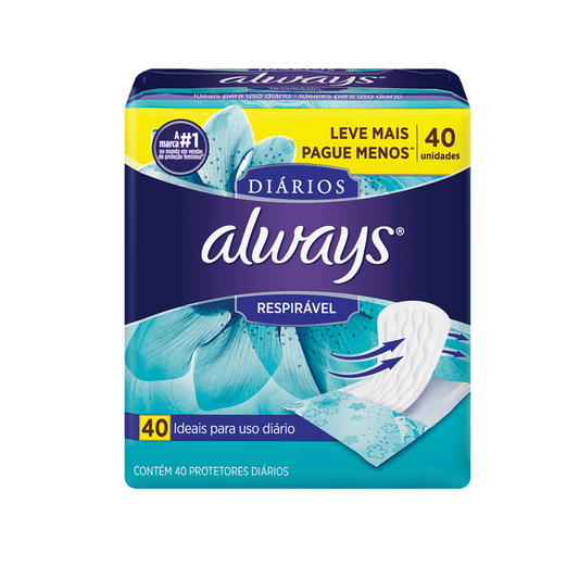 Absorvente Always Proteção Diária Respirável Leve Mais Pague Menos - 40 Unidades