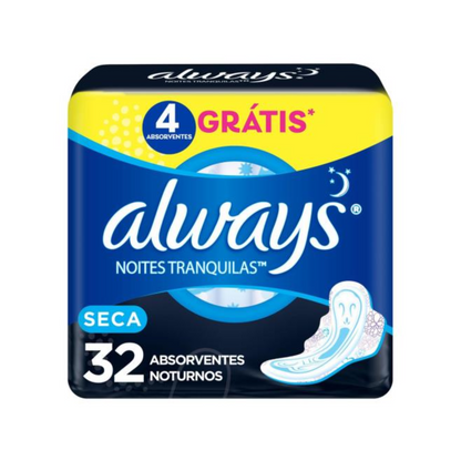 Absorvente Always Noites Tranquilas Cobertura Seca Com Abas - 32 Unidades