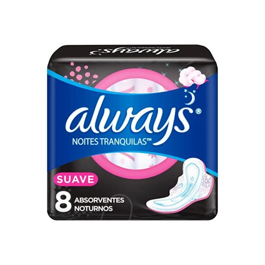 Absorvente Always Noites Tranquilas Cobertura Suave Com Abas - 8 Unidades