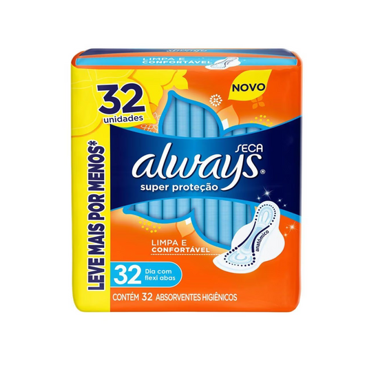 Absorvente Always Super Proteção Cobertura Seca Com Abas - 32 Unidades
