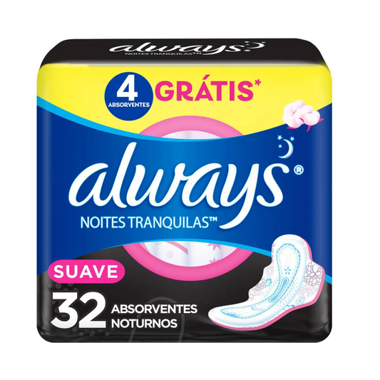 Absorvente Always Noites Tranquilas Cobertura Suave Com Abas - 32 Unidades