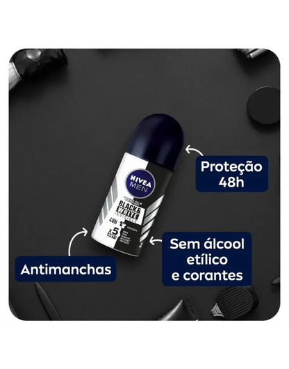 Desodorante Roll On Nivea Black & White Invisible Masculino 50ml